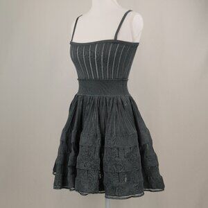 Alaia Crinoline Knit A-Line Square-Neck Mini Dress, Blue Grey, Size FR 36, Small